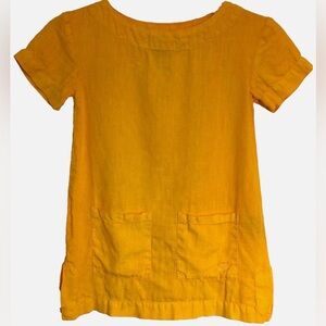 Vilebrequin Yellow Linen Dress Girls 4 Years Short Sleeve Pockets